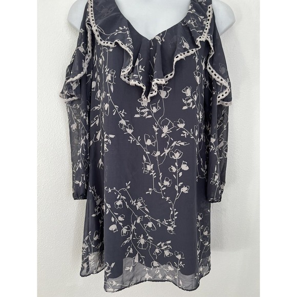 Taylor Chiffon Mini Dress Women's Size 14 Cold Shoulder Long Sleeve Ruff… - Picture 2 of 11